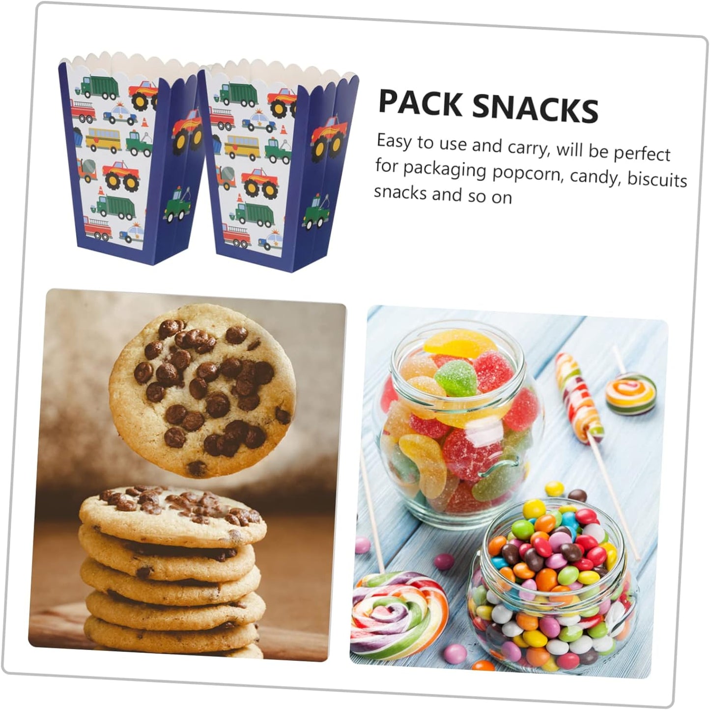 Construction Trucks Party Paper Popcorn Box 6 Pack