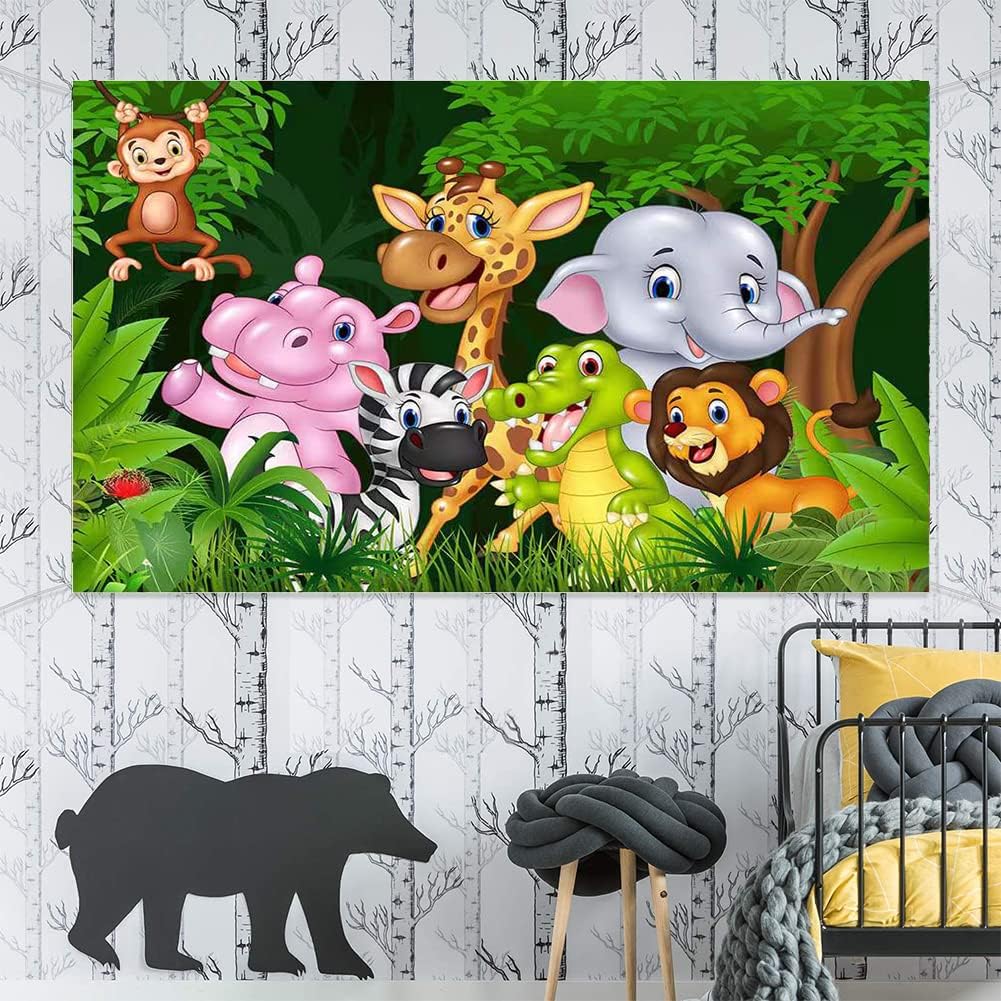 Jungle Animals Birthday Party Backdrop Banner 210cm x 150cm