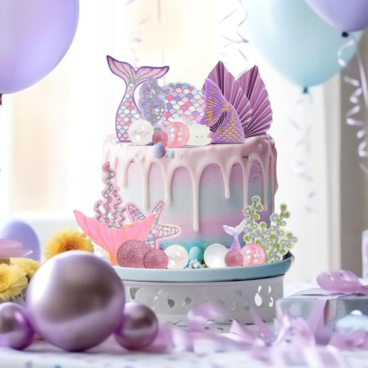 Mermaid Tail Under the Sea Birthday Cake Topper Decorating Set