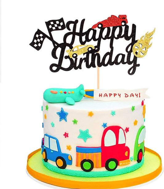 Racing Car Theme Glitter Birthday Cake Topper