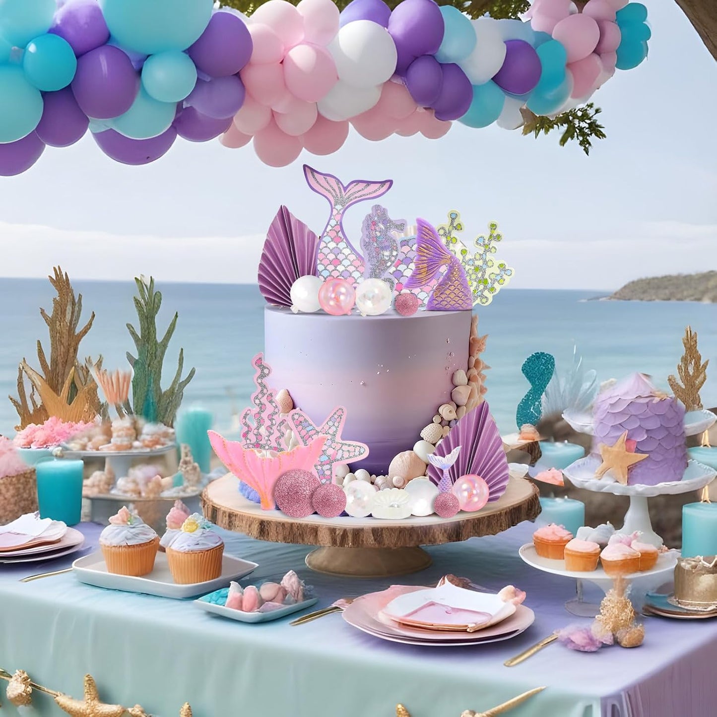 Mermaid Tail Under the Sea Birthday Cake Topper Decorating Set
