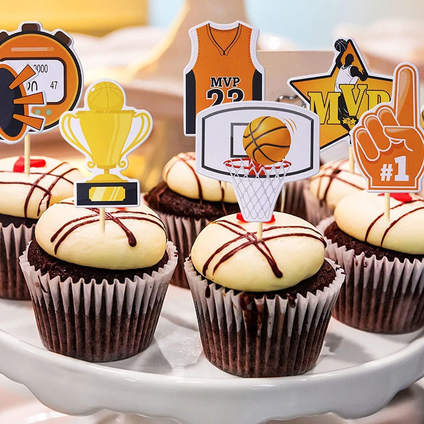 Basketball Theme MVP Cupcake Toppers 16pk
