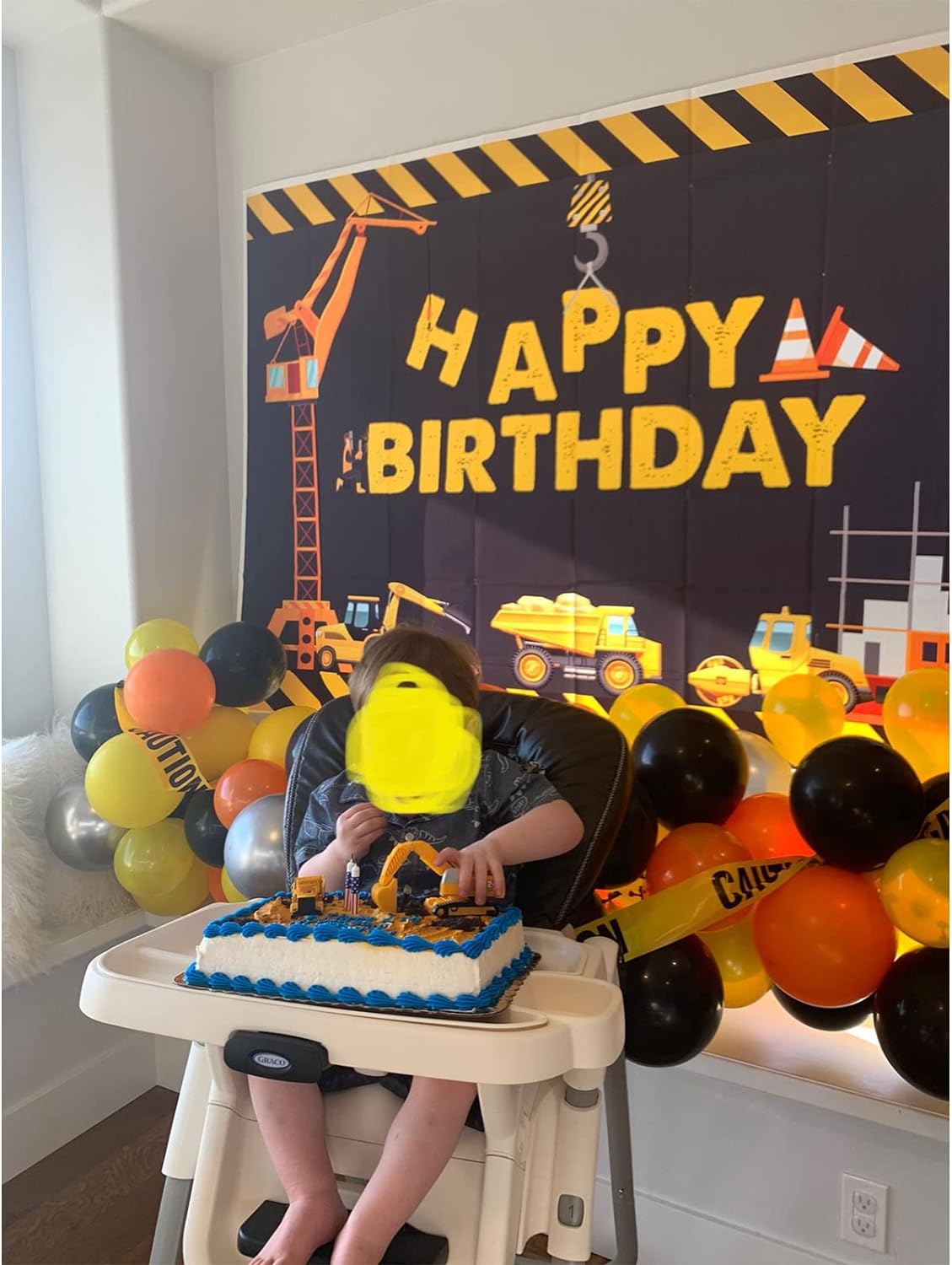 Construction Trucks Birthday Party Backdrop Banner 150cm x 100cm