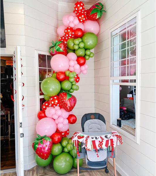 Strawberry Theme Red Pink Fruit Green Balloon Garland Kit