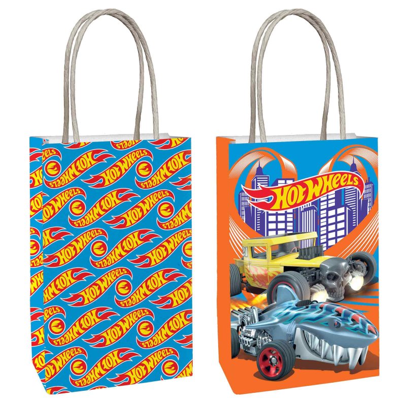 Hot Wheels Theme Paper Kraft Gift Bags with Handle 8 Pack