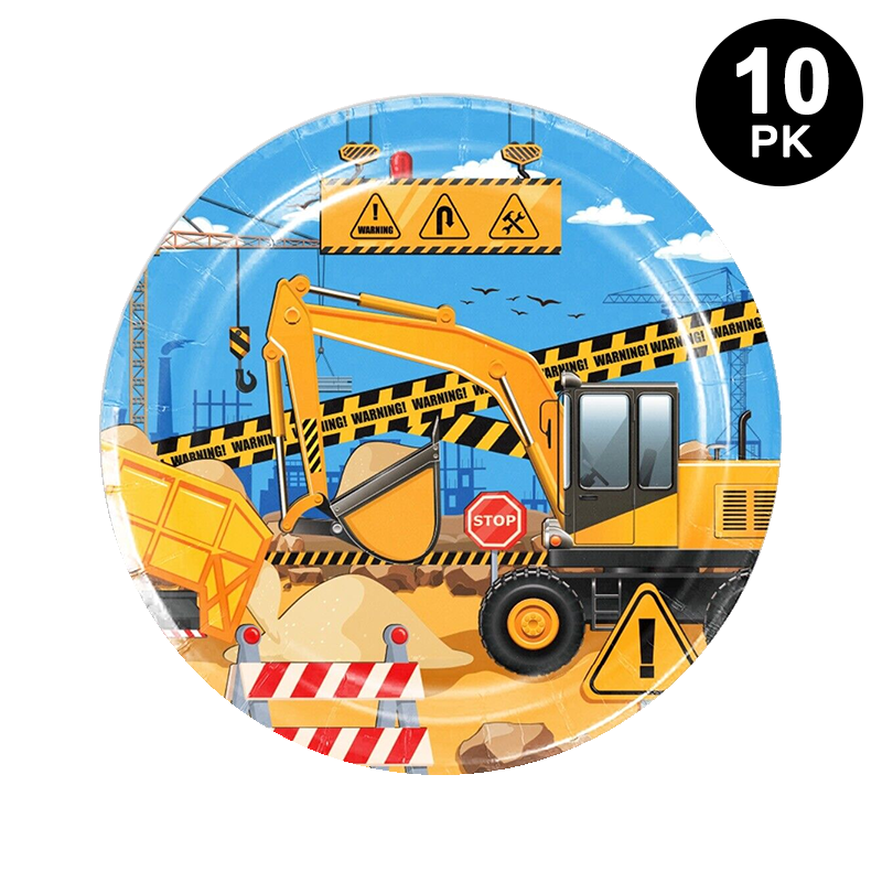 Construction Truck Theme 7 inch 18cm Paper Plates Round 10 Pack