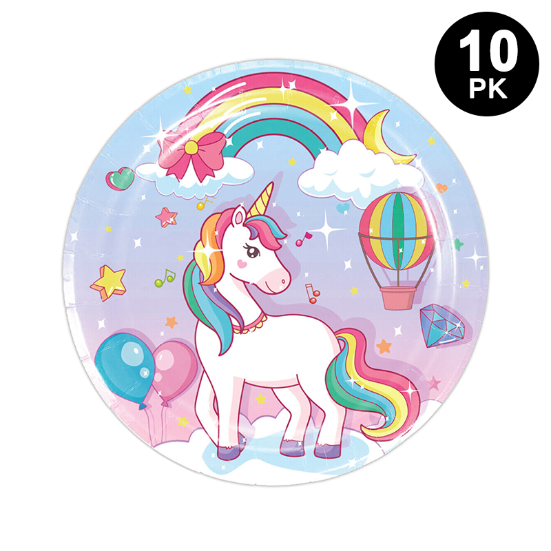 Rainbow Unicorn 7 inch 17cm Paper Plates Round 10 Pack