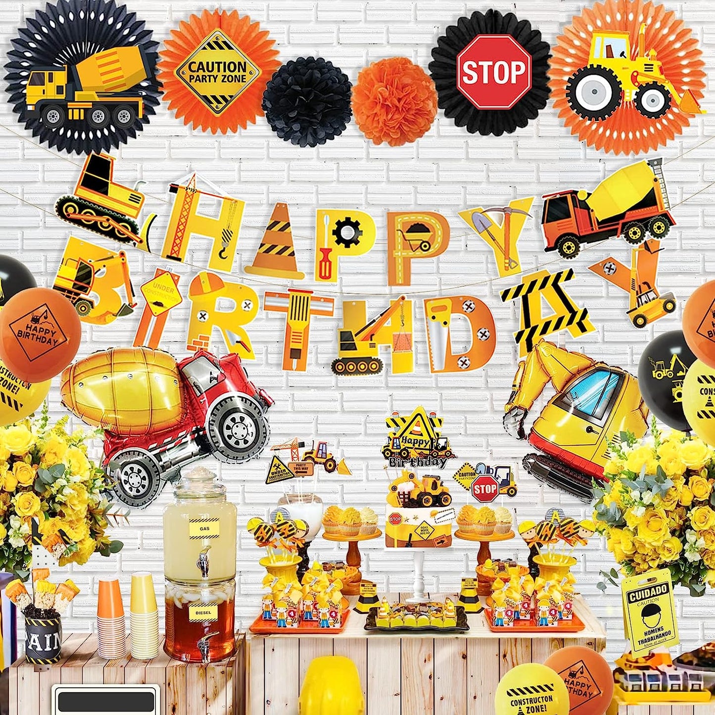 Construction Trucks Birthday Cake Cupcake Toppers 16 Pack