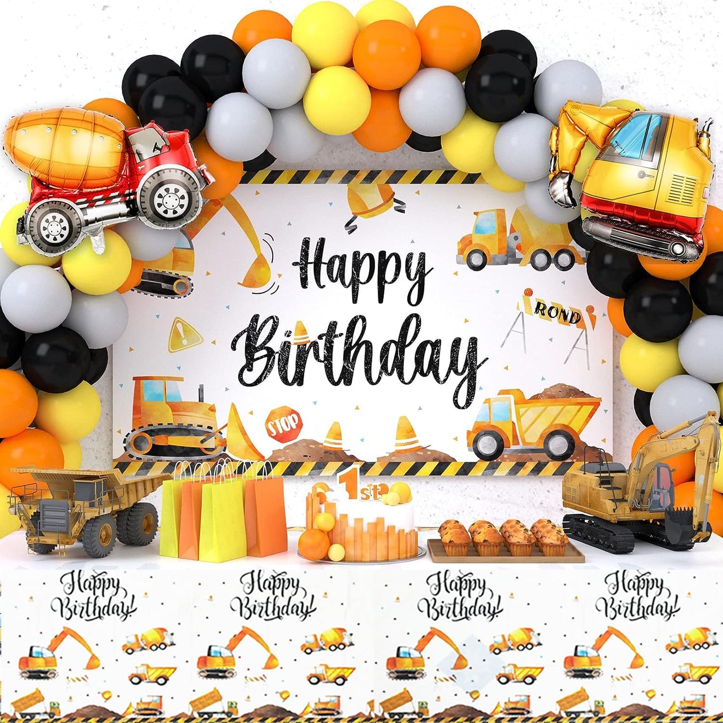 Construction Trucks Table Cover Tablecloth Plastic 220cm x 130cm