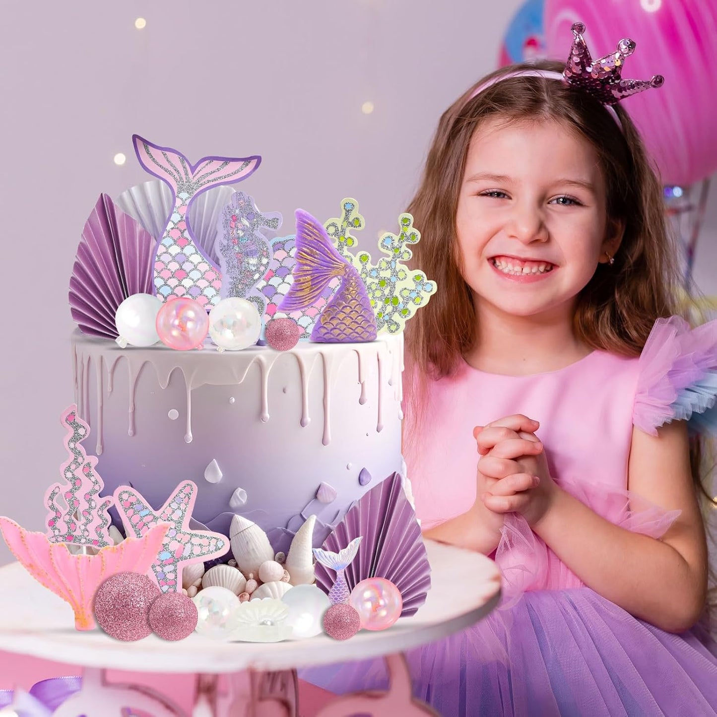 Mermaid Tail Under the Sea Birthday Cake Topper Decorating Set