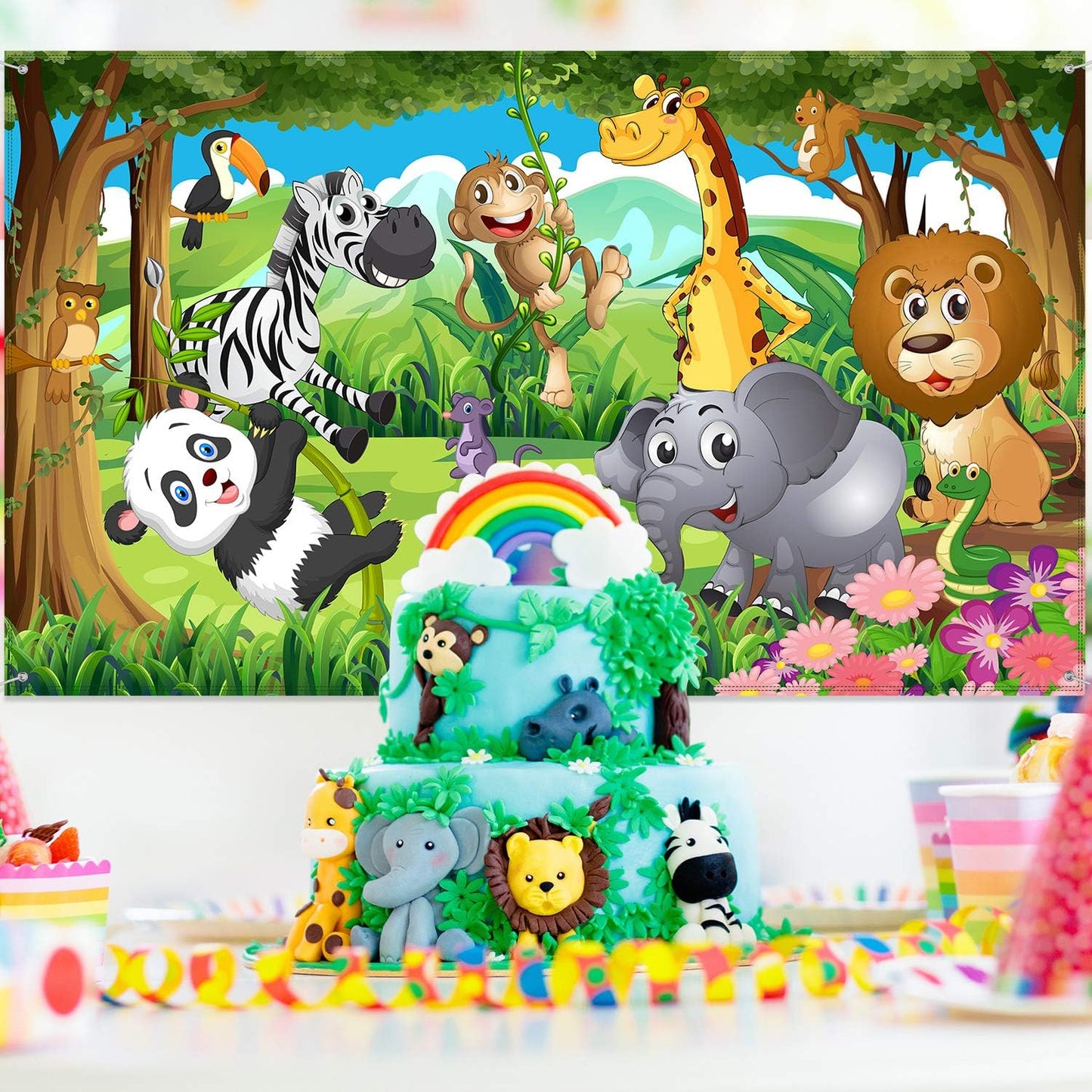 Jungle Animals Birthday Party Backdrop Banner 150cm x 100cm