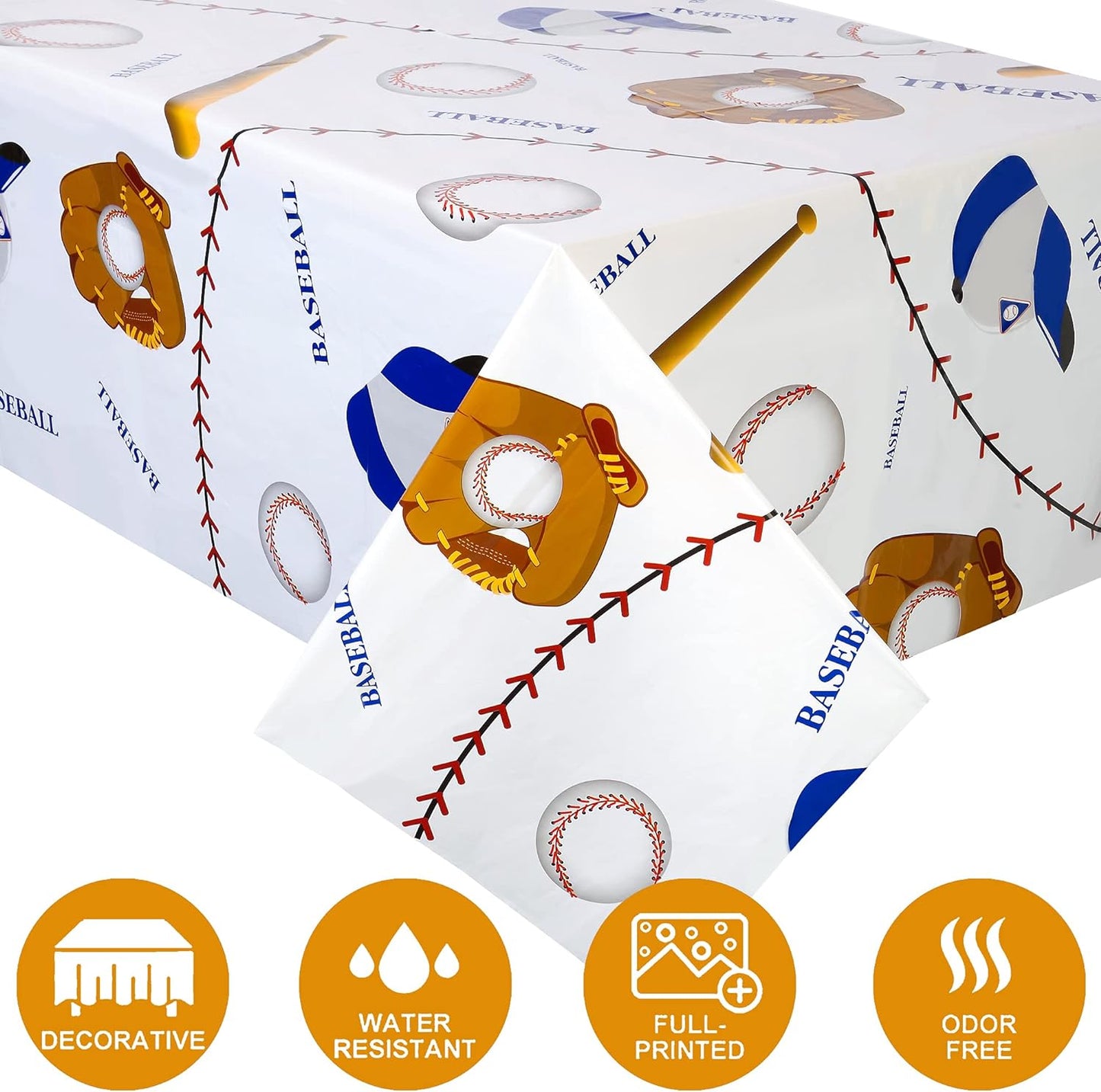 Baseball Theme Table Cover Tablecloth Plastic 220cm x 130cm