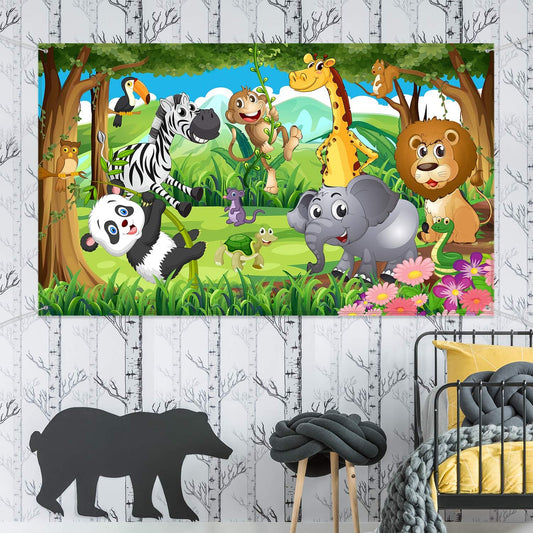 Jungle Animals Birthday Party Backdrop Banner 150cm x 100cm