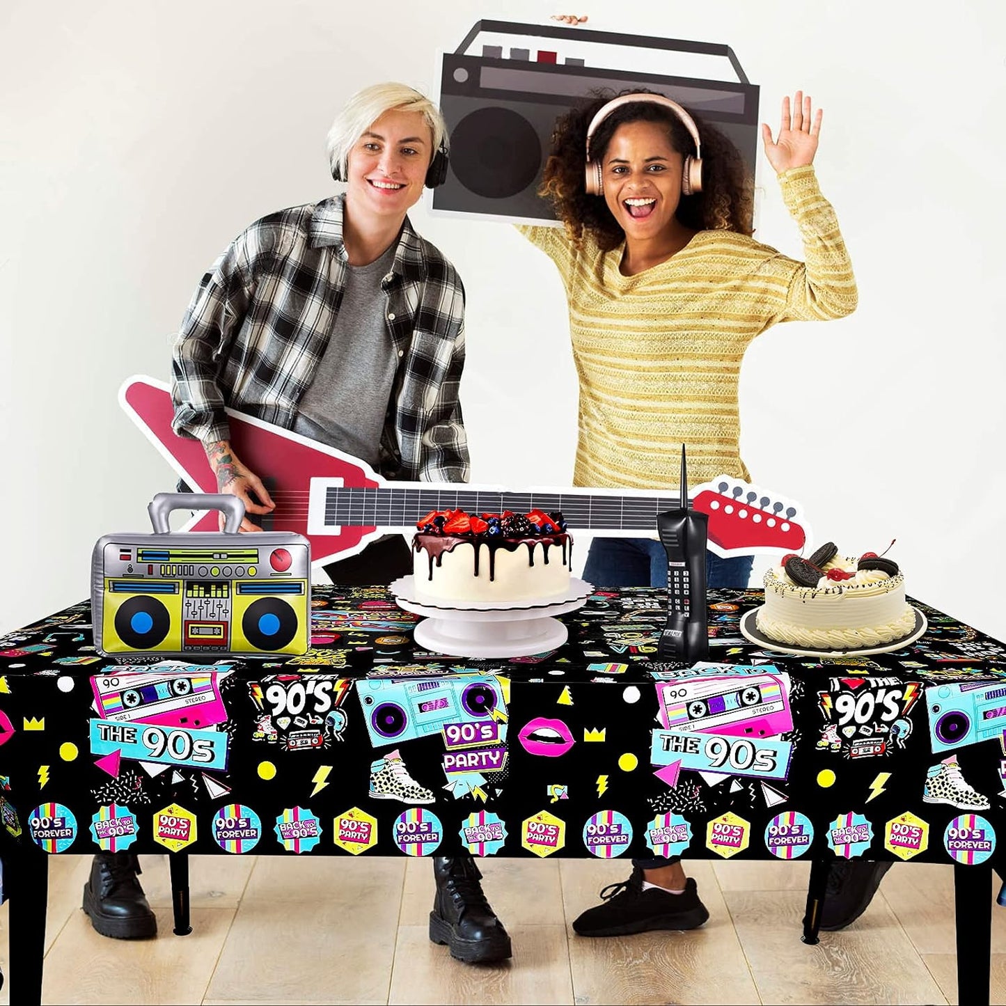 Back to the 90's Retro Table Cover Tablecloth Plastic 274cm x 137cm