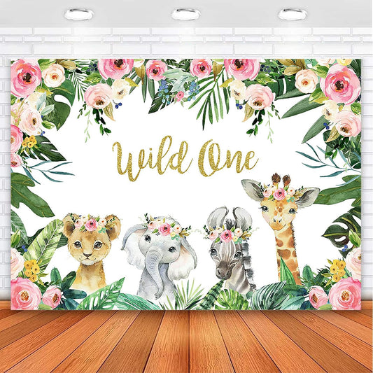 Wild One Jungle Safari Animals Backdrop 150x100cm