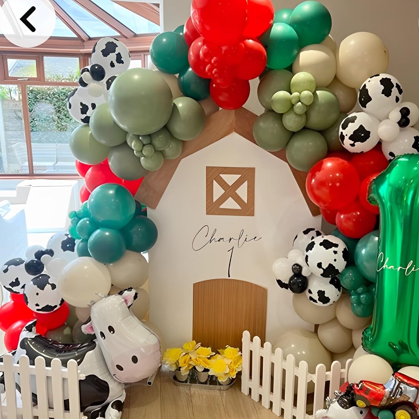 Farm Tractor Theme Balloon Garland Kit with Cow Print Balloons