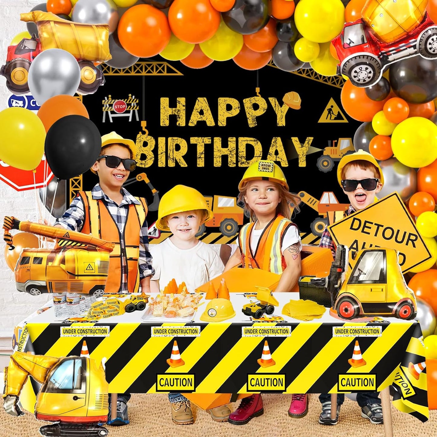 Construction Trucks Table Cover Tablecloth Plastic 220cm x 130cm