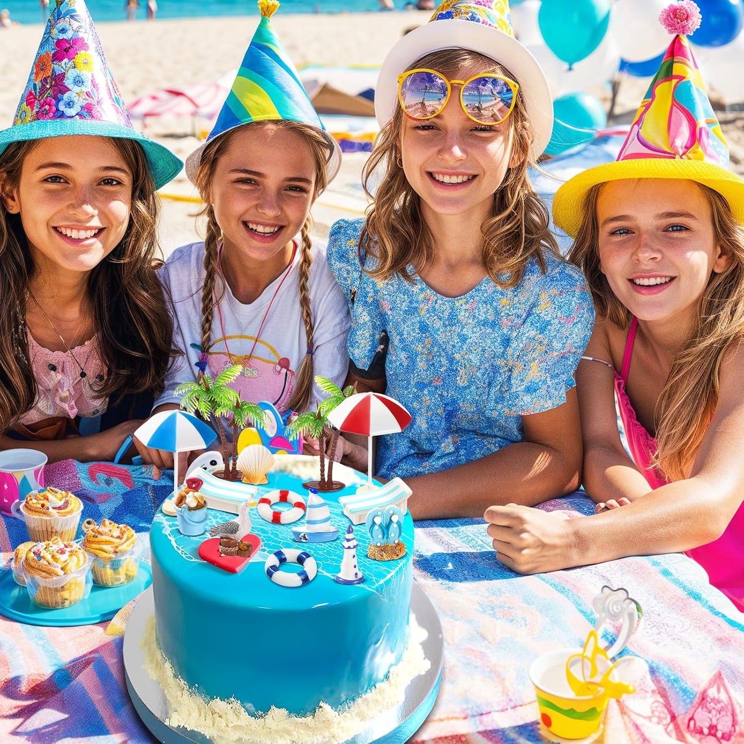 Summer Beach Swimming Theme Cake Decorating Set
