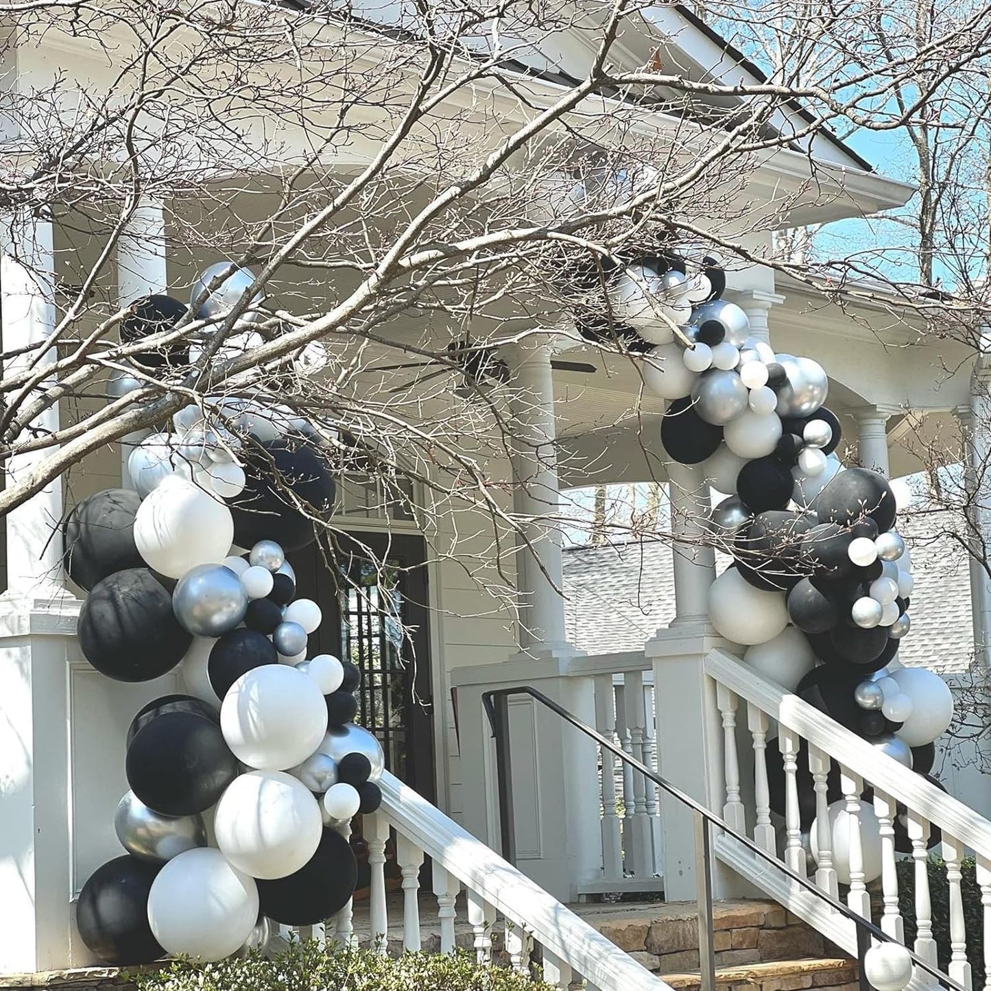 Classic Black White Metallic Silver Balloon Garland Kit | Wedding Baby Shower Graduation
