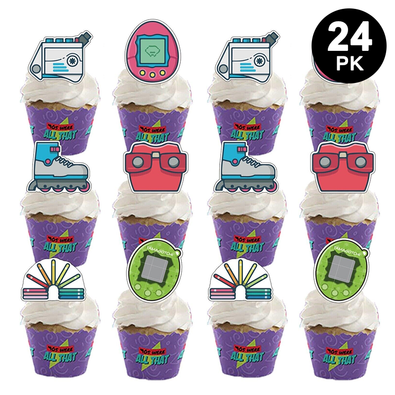 Back to The 90's Party Cupcake Toppers 24 Pack