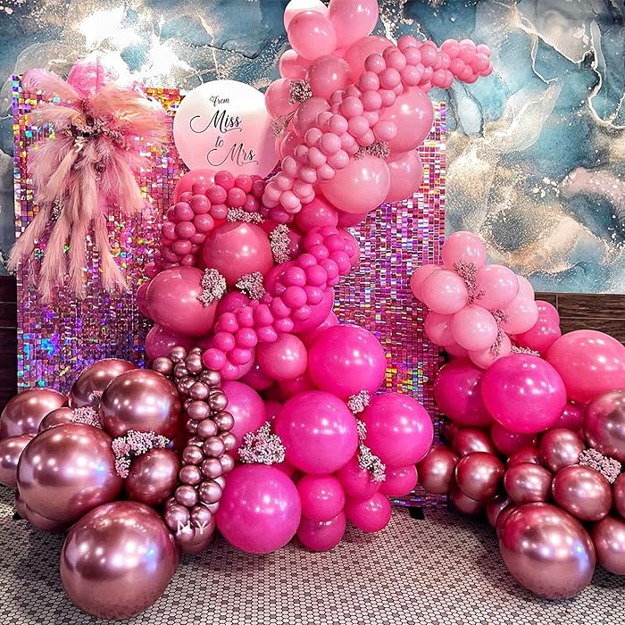 Hot Pink Metallic Rose Gold Balloon Garland Arch Kit | Suitable for Barbie Themed Party