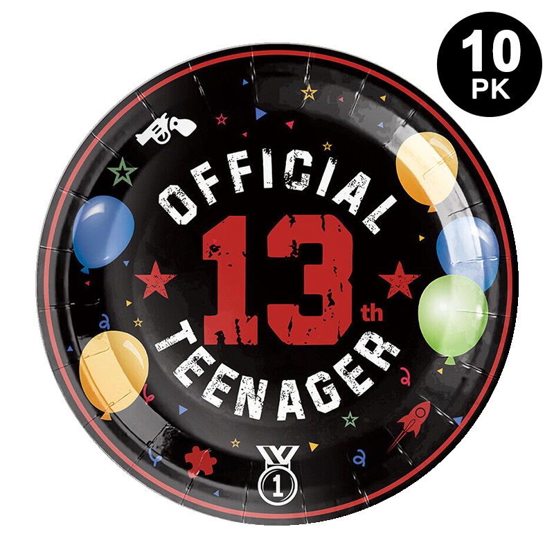 13th Birthday Official Teenager 9 inch 23cm Paper Plates Round 10 Pack
