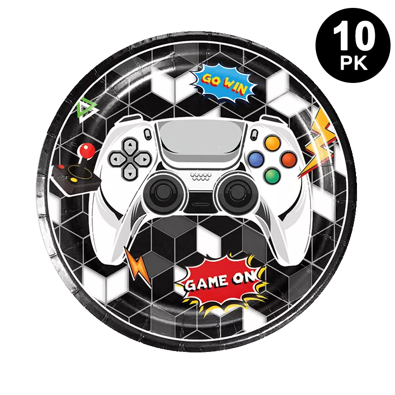 Video Gaming 9 inch 23cm Paper Plates Round 10 Pack