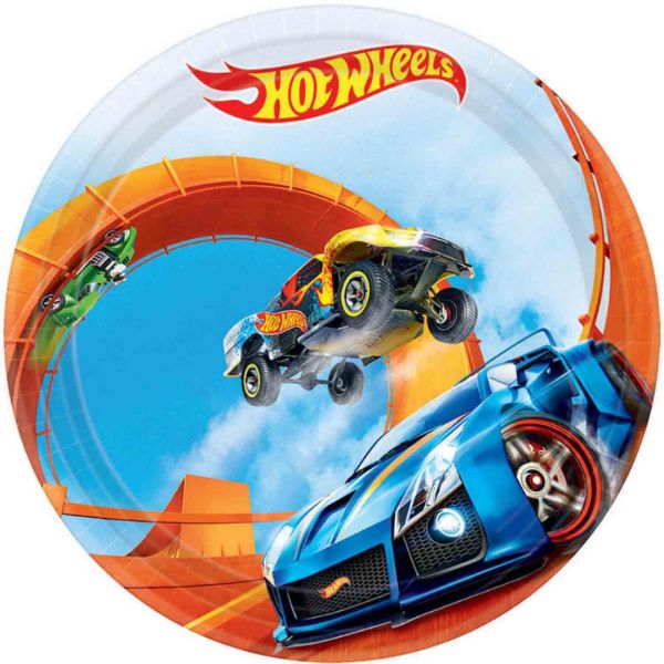 Hot Wheels Wild Racer 7 inch Round Plates 8 PACK