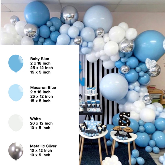 Blue White Metallic Silver Balloon Garland Kit | Suitable for Boss Baby Theme Birthday Party