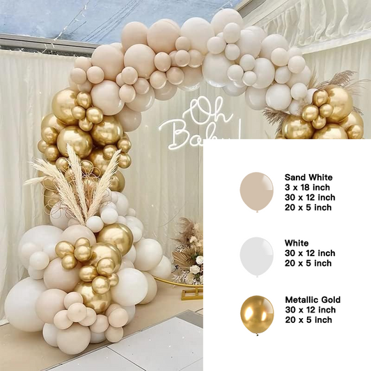 Retro Sand White Metallic Gold Balloon Garland Kit