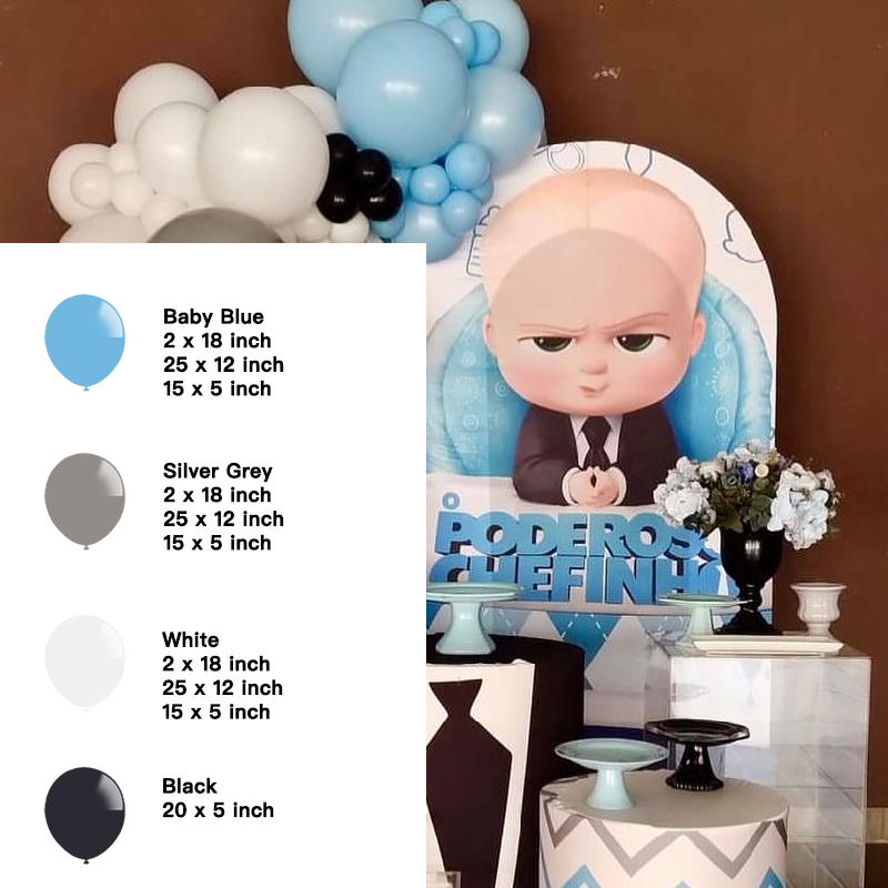 Blue White Silver Grey Black Balloon Garland Kit | Suitable for Boss Baby Theme Birthday Party