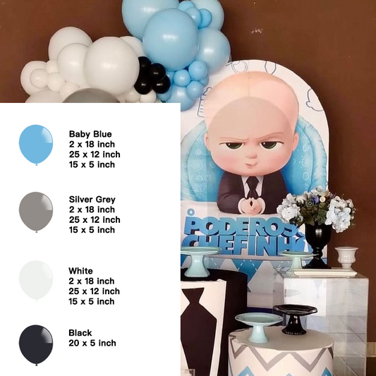 Blue White Silver Grey Black Balloon Garland Kit | Suitable for Boss Baby Theme Birthday Party