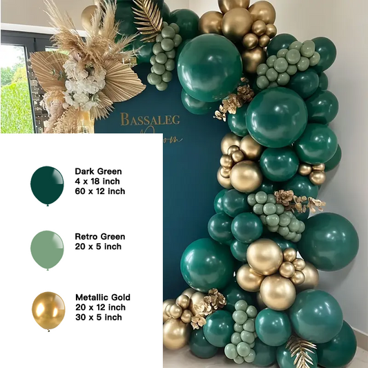 Retro Green Metallic Gold Balloon Garland Kit