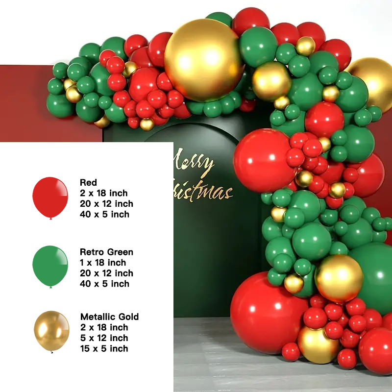 Christmas Retro Green Red Metallic Gold Balloon Garland Kit