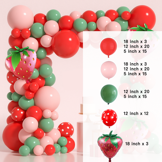 Strawberry Theme Retro Green Red Pink Balloon Garland Kit