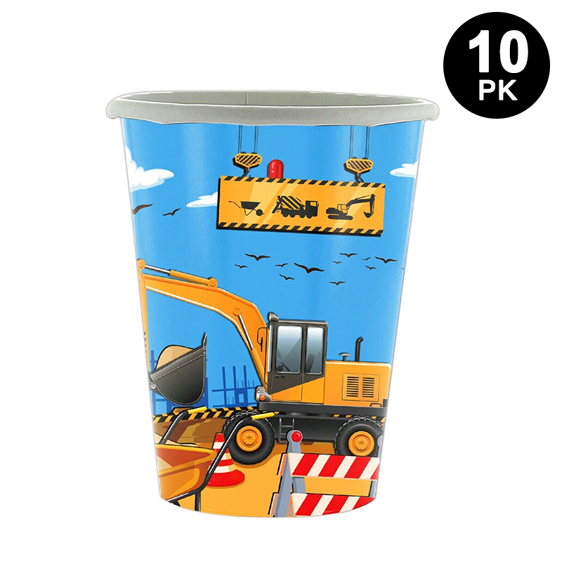 Construction Trucks Theme 266ml Paper Cups 10 Pack