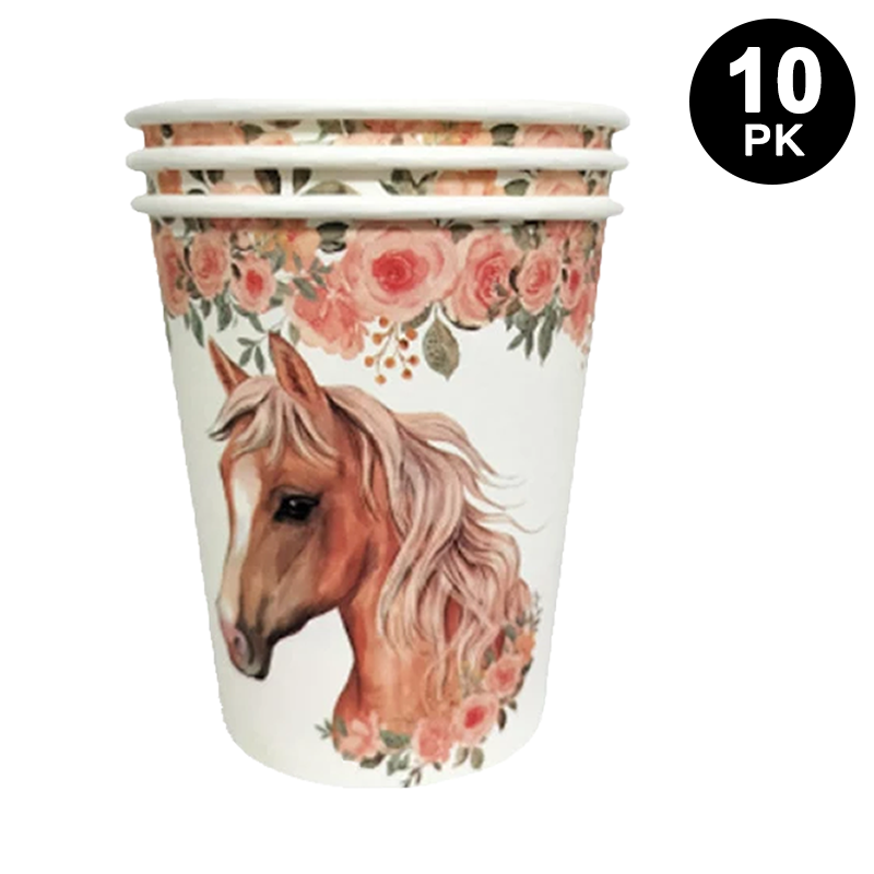 Horse Theme 250ml Paper Cups 10 Pack
