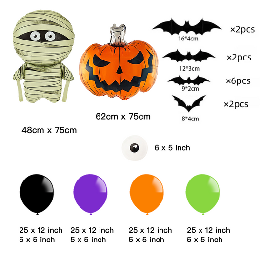 Halloween Theme DIY Balloon Garland Kit Pumpkin Zombie Eyeballs Shaped Balloons