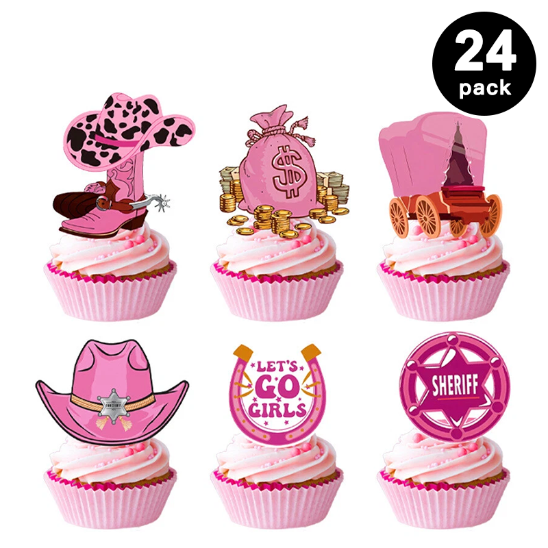 Wild West Cowgirl Theme Birthday Cupcake Toppers 24 Pack