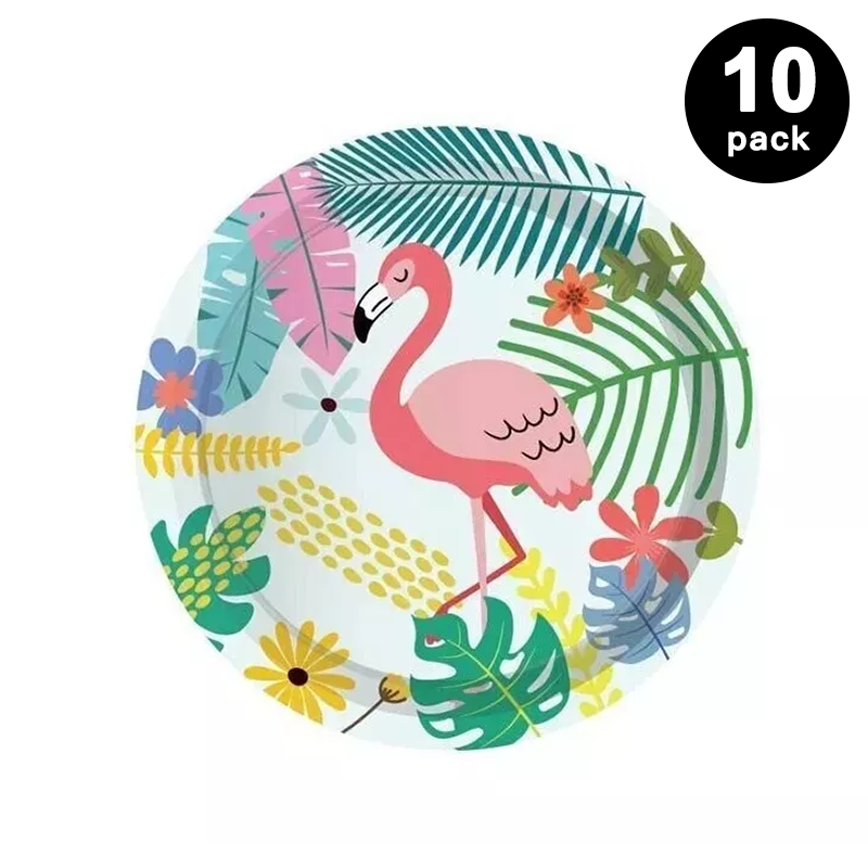 Hawaii Flamingo 7 inch 17cm Paper Plates Round 10 Pack