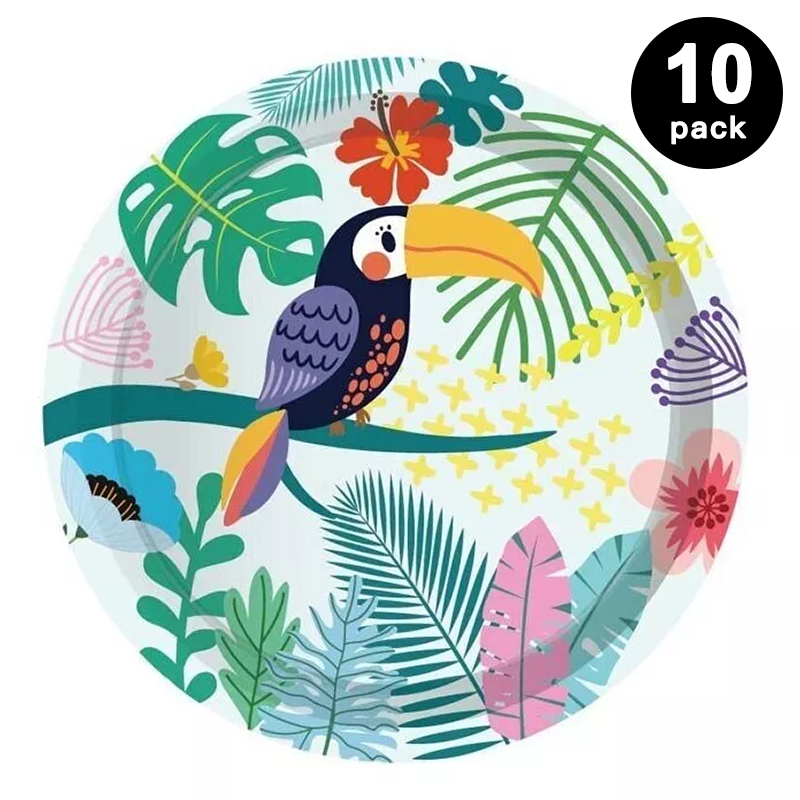 Hawaii Flamingo Theme 9 inch 23cm Paper Plates Round 10 Pack