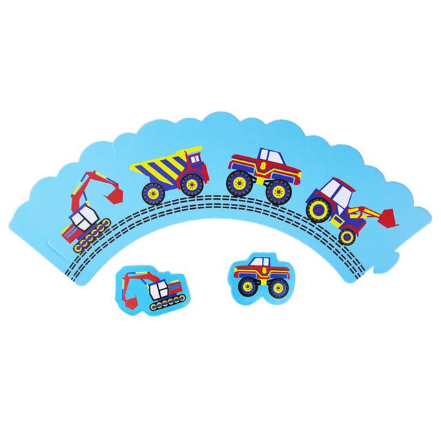 Construction Trucks Cupcake Toppers & Wrappers 12 Pack