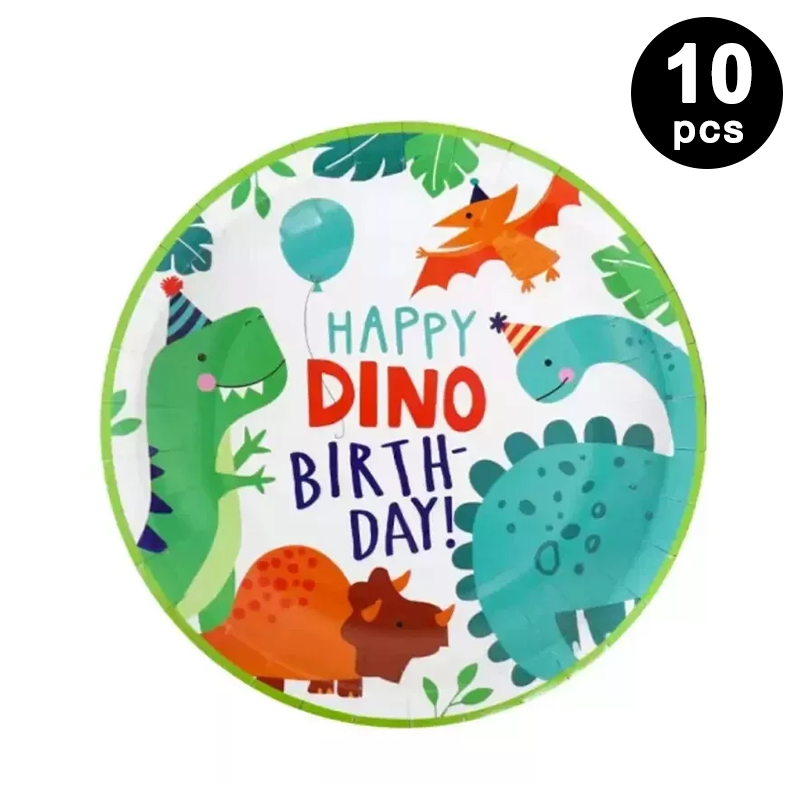 Cute Dinosaur 17cm 7 inch Round Paper Plates 10 Pack
