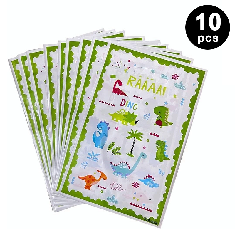 Cute Dinosaur Gift Loot Bags Plastic 10 Pack