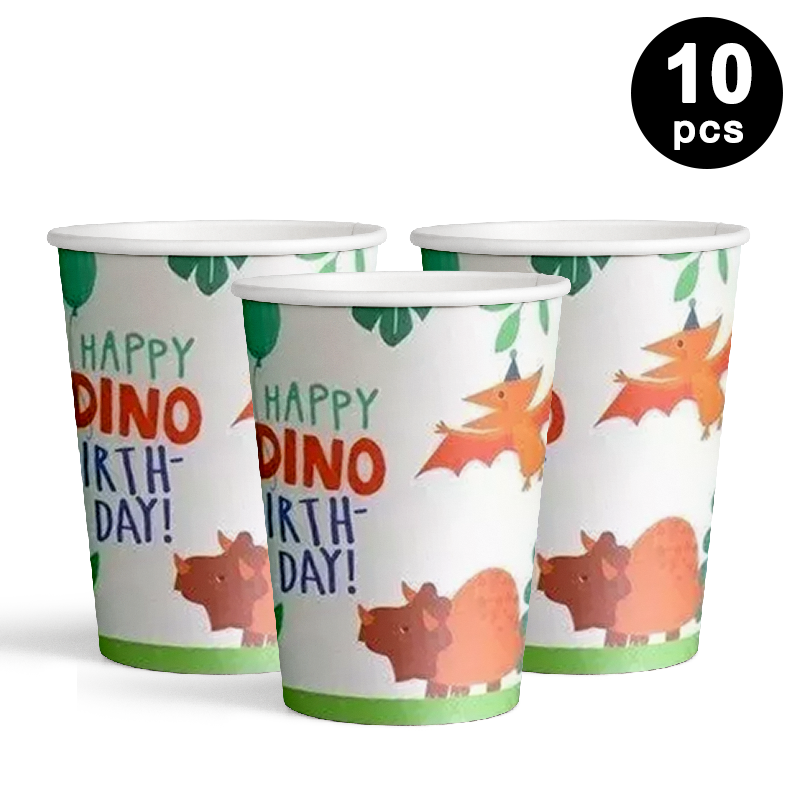 Cute Dinosaur 250ml 8oz Paper Cups 10 Pack