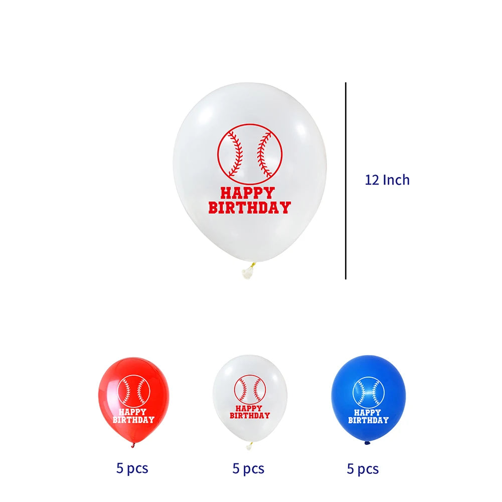Baseball Theme Printed Assorted Latex Balloons 15 Pack