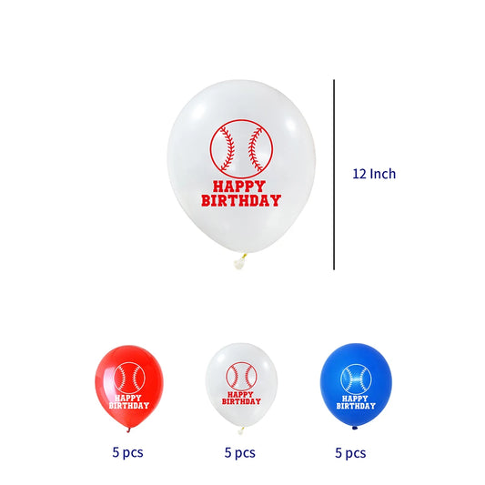 Baseball Theme Printed Assorted Latex Balloons 15 Pack