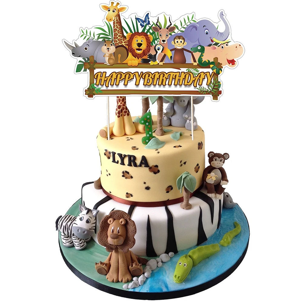 Jungle Animals Theme Birthday Cake Topper