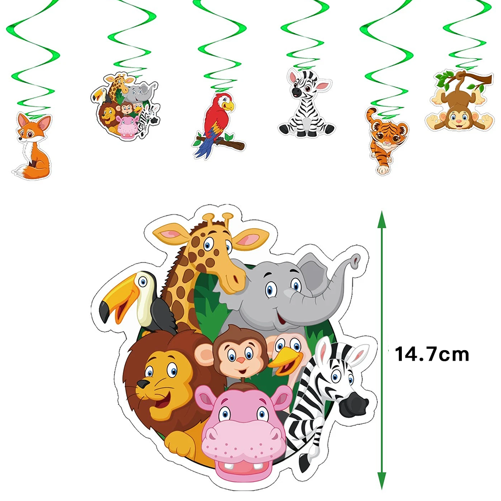 Jungle Animals Theme Birthday Party Banner and Swirls