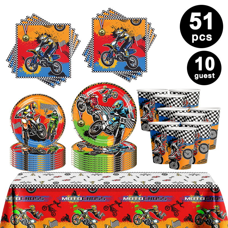 Motorcycle Theme Party Tableware Value Pack for 10 Guest